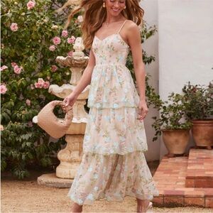 Vici Ethereal Bloom Embroidered Tiered Dress